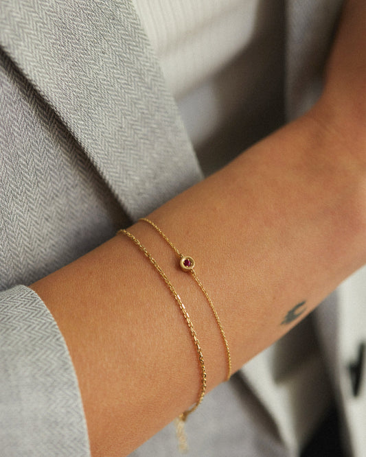 14K Solid Gold Solitaire Ruby Bracelet