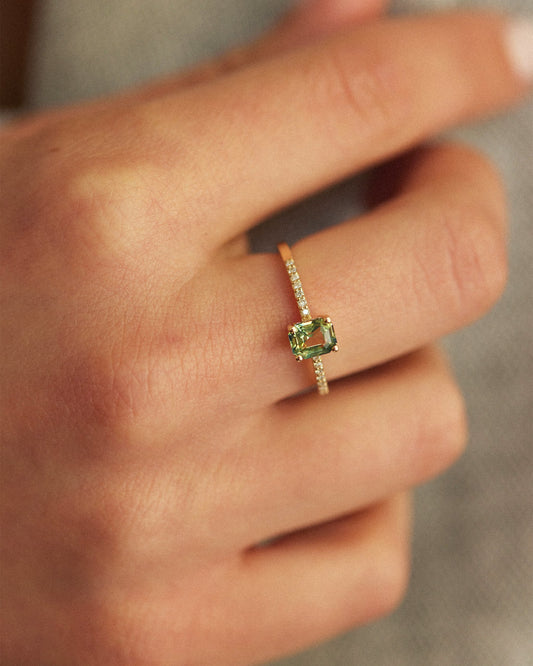 Emerald Cut Green Sapphire Solitaire Ring