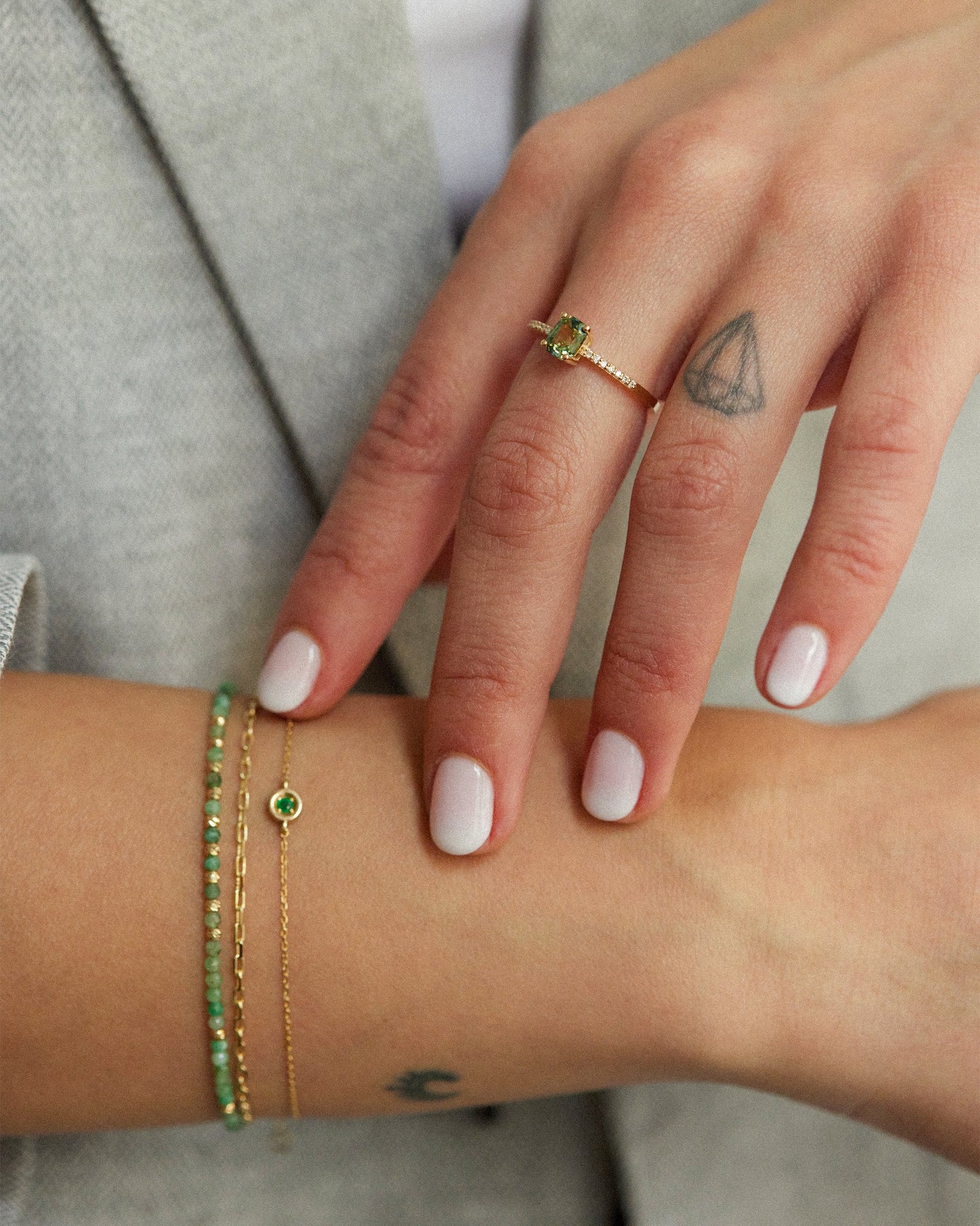 Emerald Cut Green Sapphire Solitaire Ring