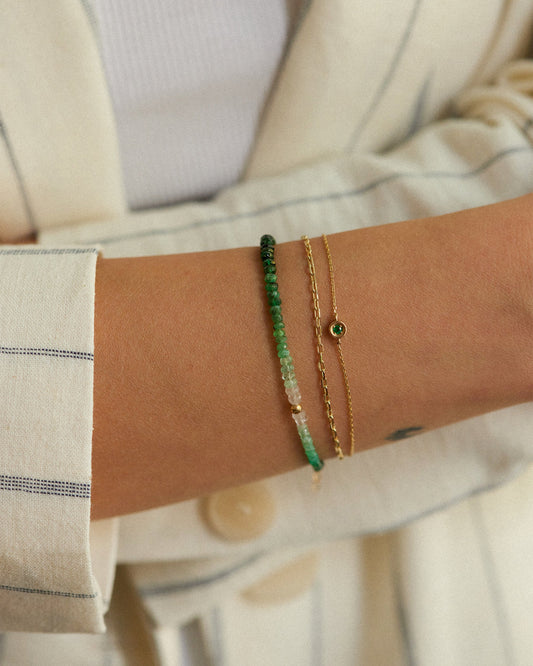 14K Solid Gold Shaded Emerald Bracelet