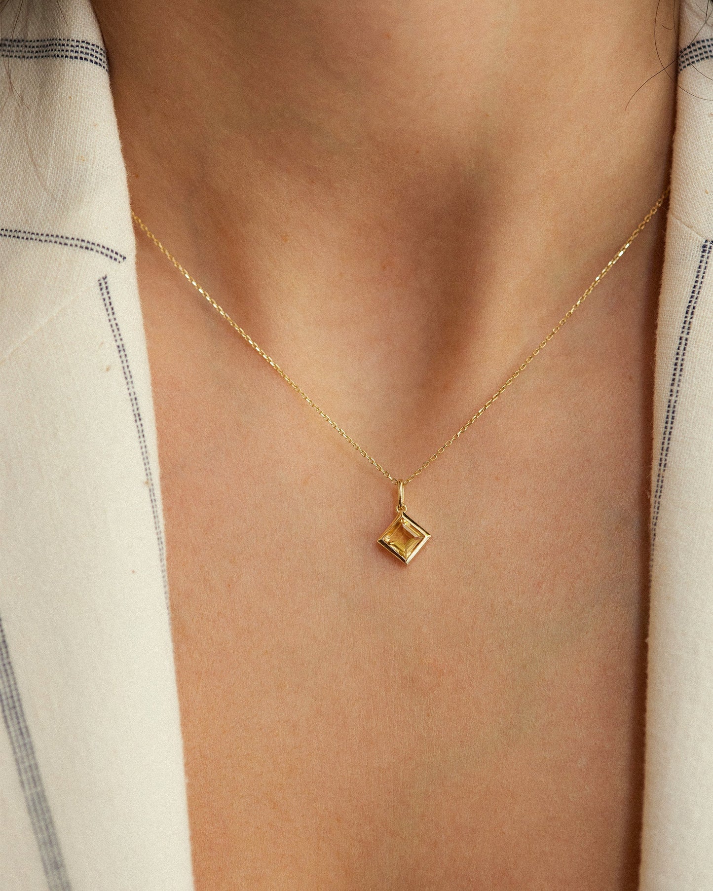 Square Citrine Pendant Necklace