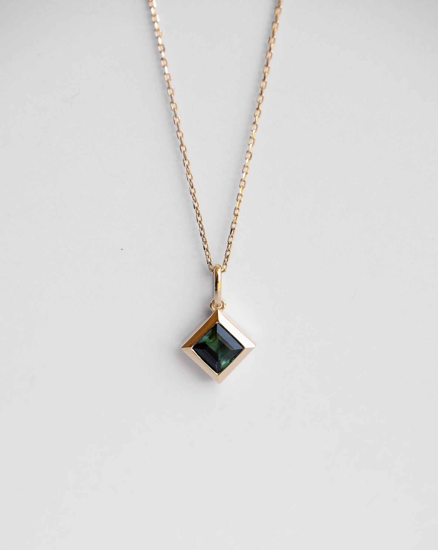 Square Green Tourmaline Pendant Necklace