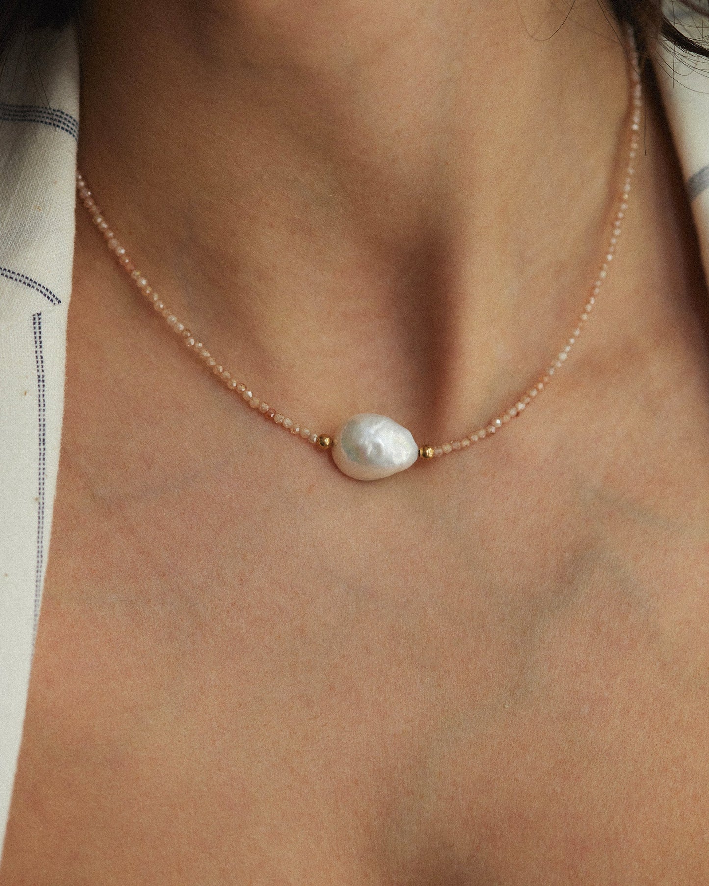 14K Solid Gold Zirconia and Pearl Necklace