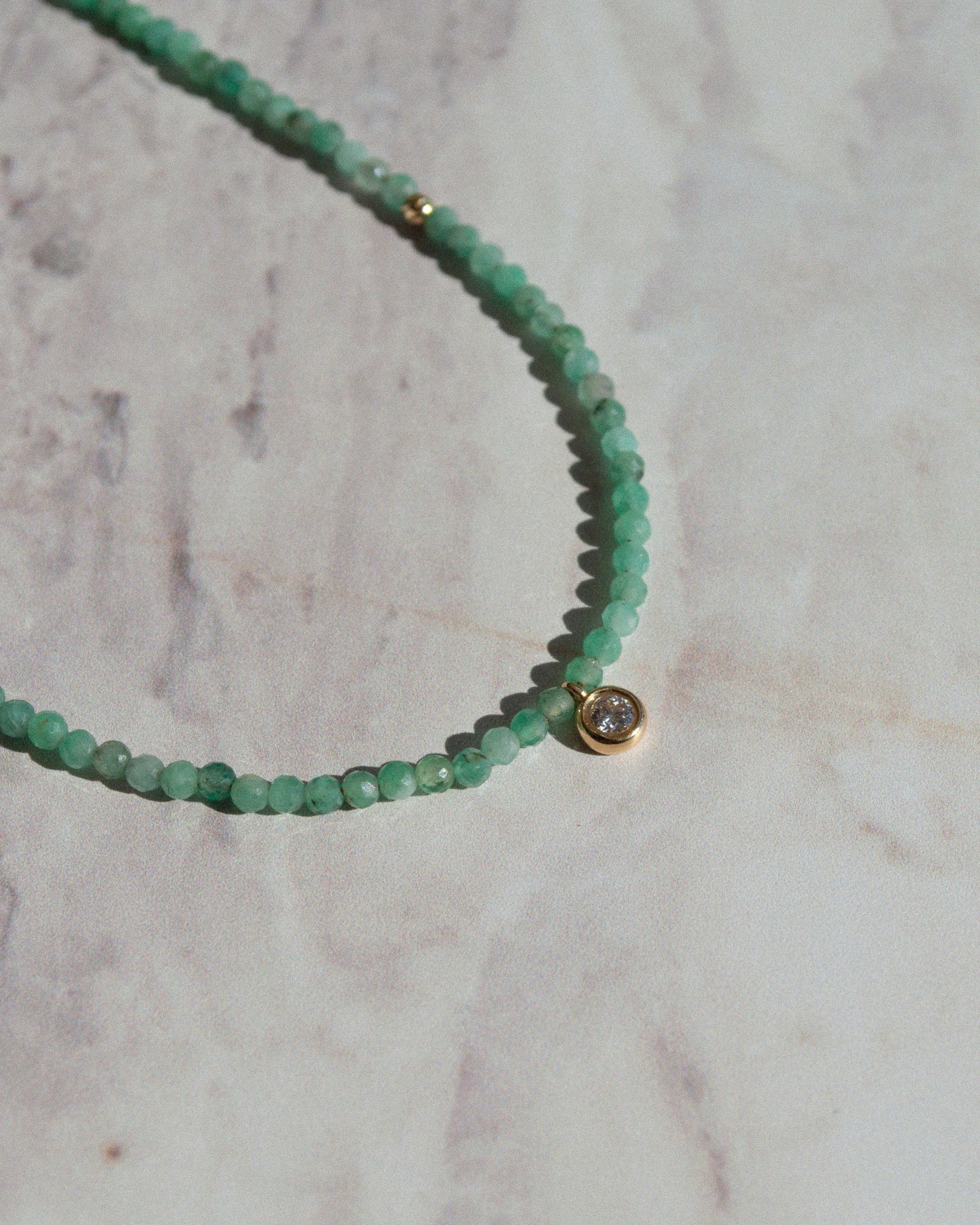 14K Solid Gold Emerald Necklace With Diamond