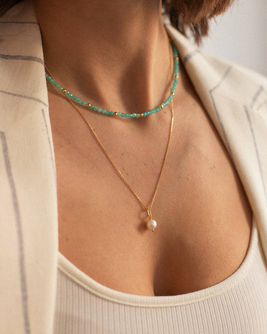 gold vermeil turqouise beaded necklace, amazonite choker