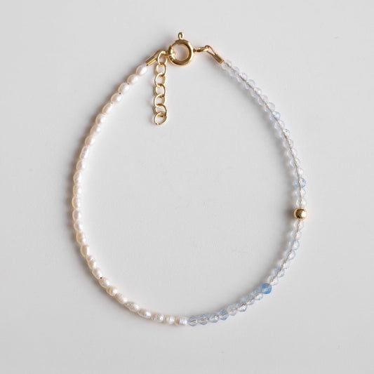 aquamarine and freshwater pearls bracelet, gold vermeil bracelet with aquamarine stones and pearls