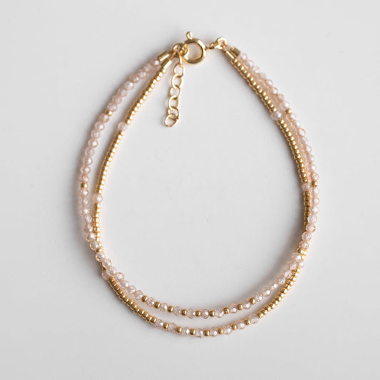 gold plated double bracelet with zirconia beads, silver bracelet with zirconia and silver beads, 