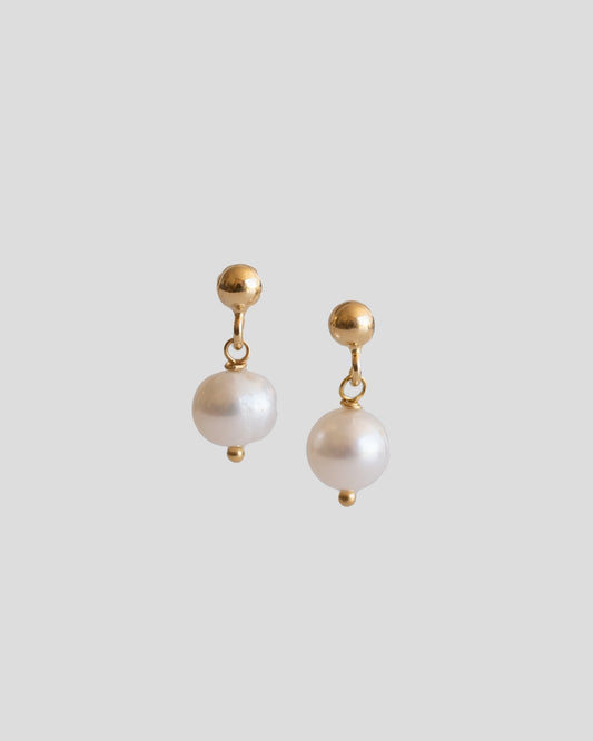 drop earrings with gold plated ball and round freshwater pearls