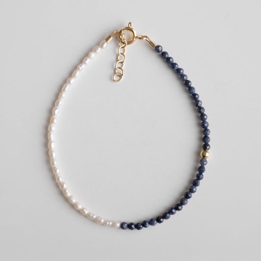 sapphire and pearls beaded bracelet, gold vermeil blue sapphire and freshwater pearls