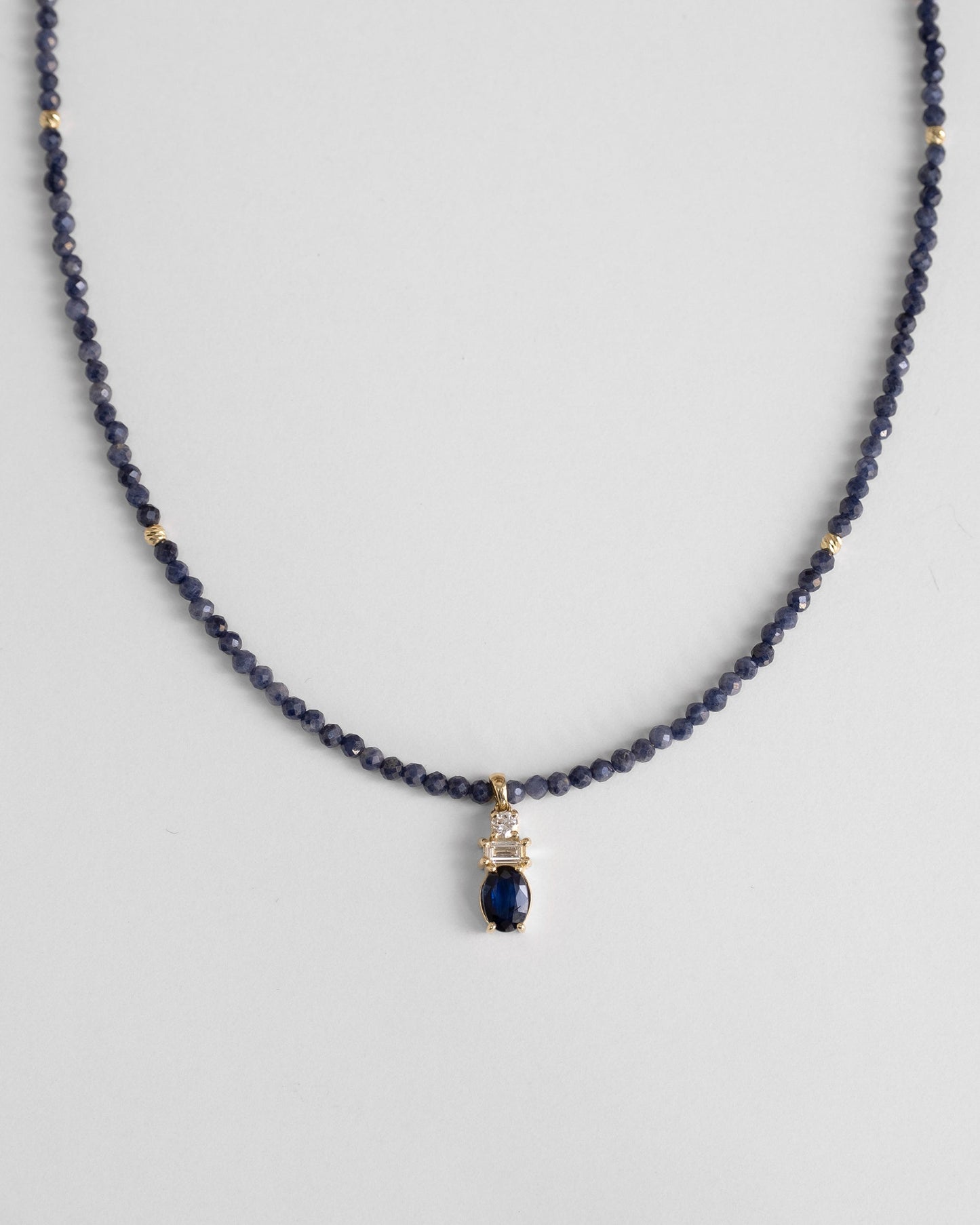14K Solid Gold Sapphire & Diamonds Necklace