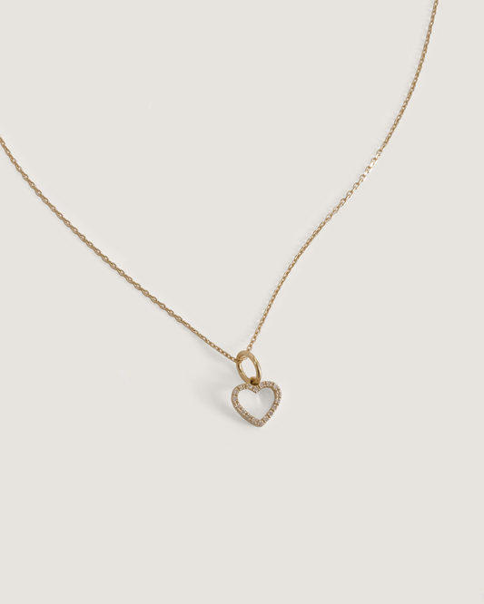 14k Solid Gold Heart Necklace with Diamonds