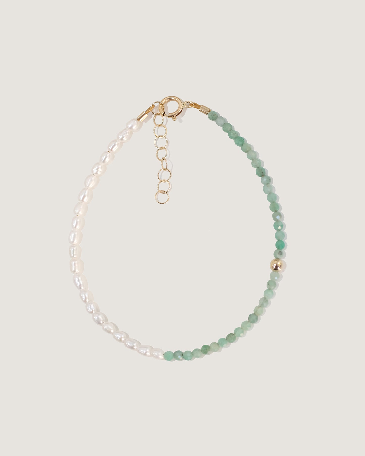 14K Solid Gold Pearl & Emerald Bracelet