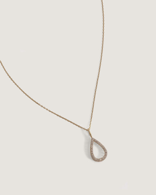 14K Solid Gold Teardrop Necklace with Zirconia