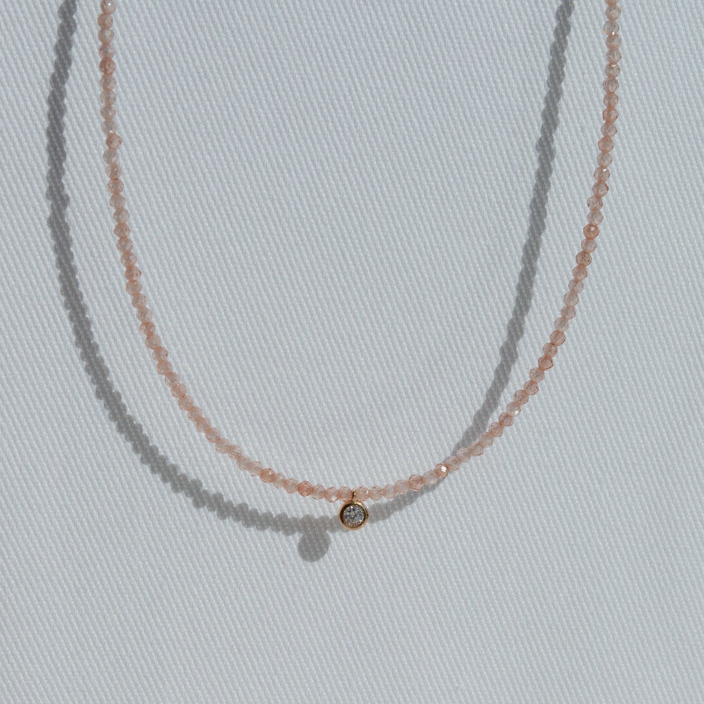 14K Solid Gold Diamond Bezel & Zirconia Beads Necklace