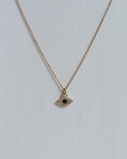 14k Solid Gold Diamond Evil Eye Necklace