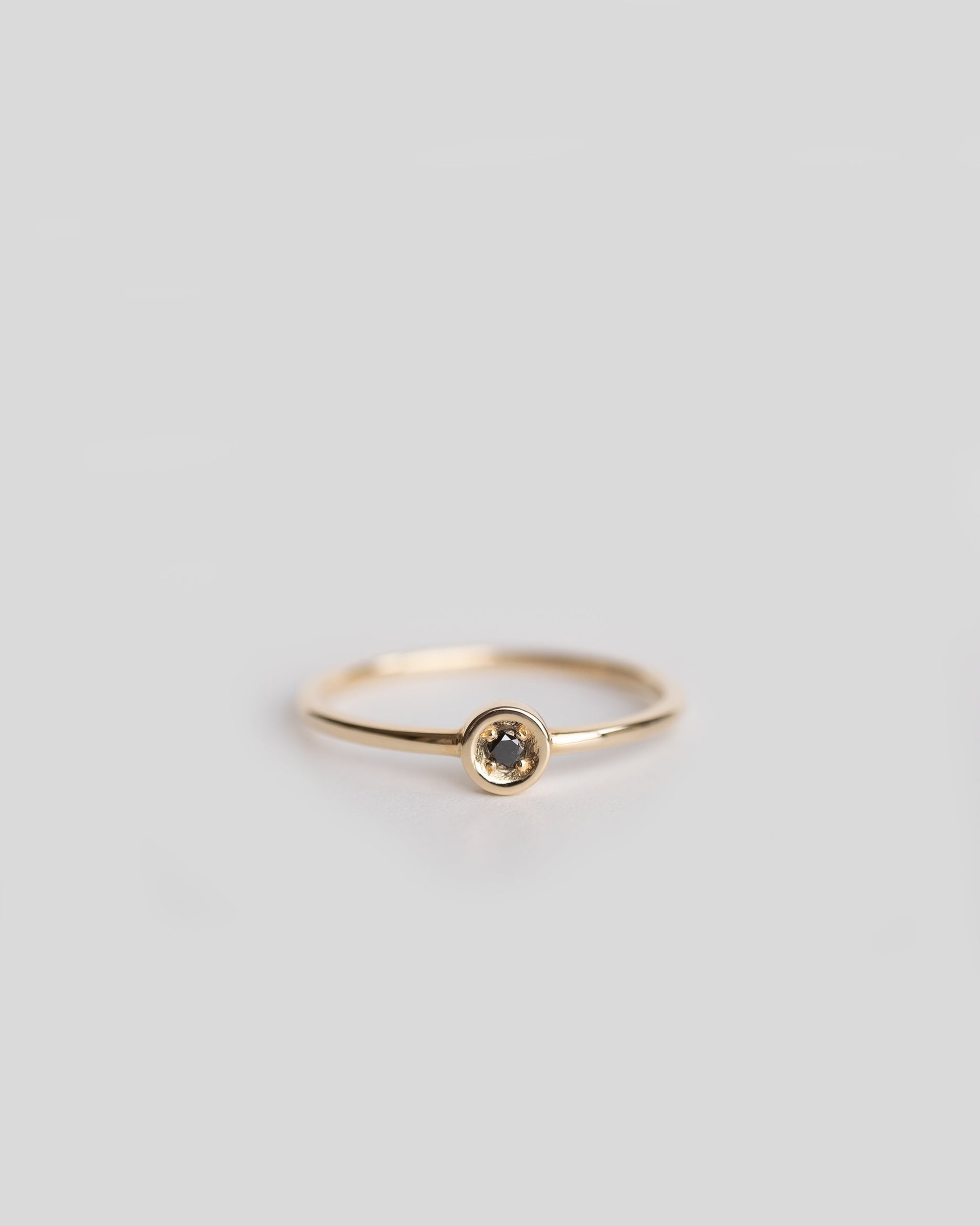 solitaire gold ring with black diamond, gentle ring from 14k solid gold with beze set black diamond 