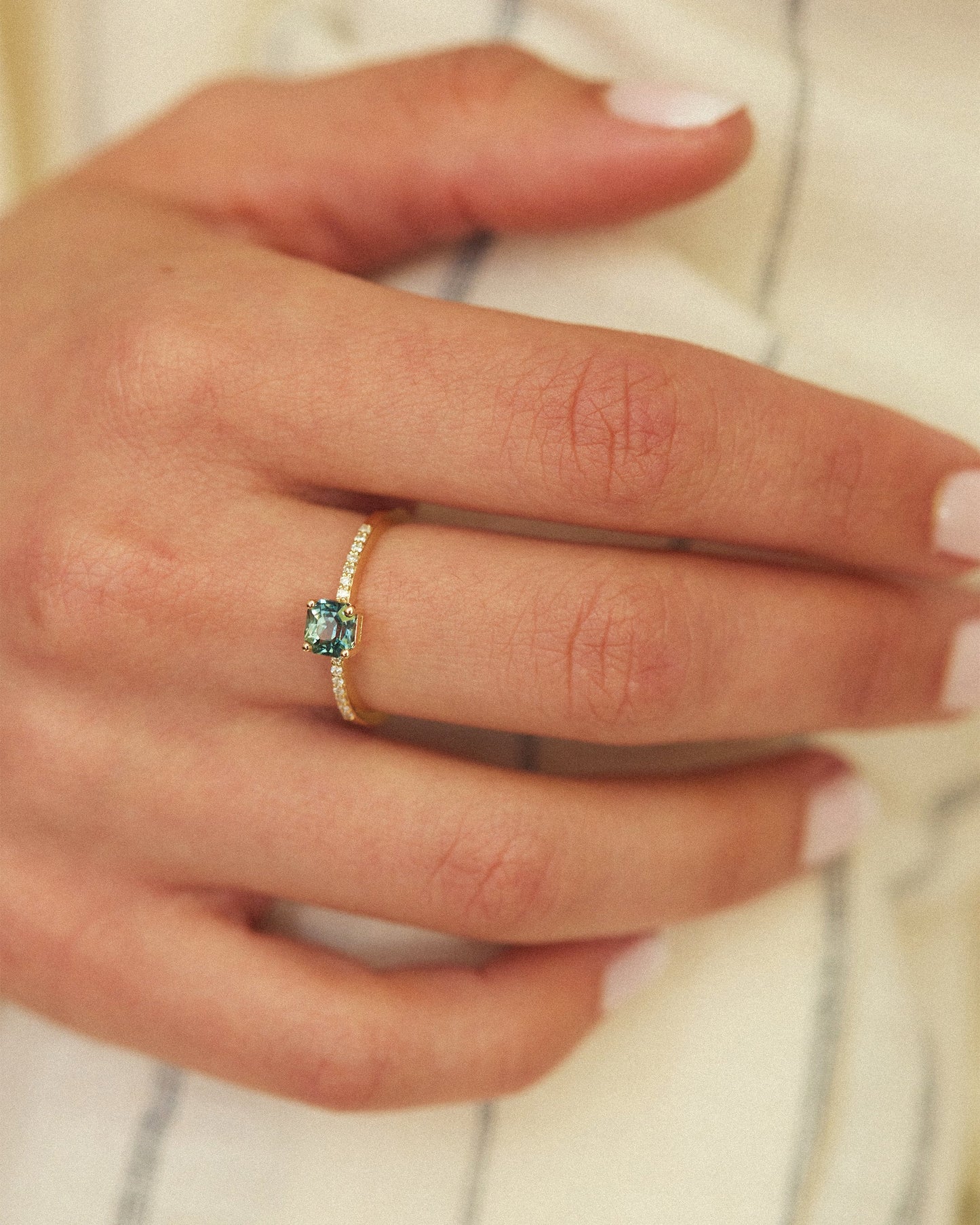 Teal Sapphire Solitaire Ring