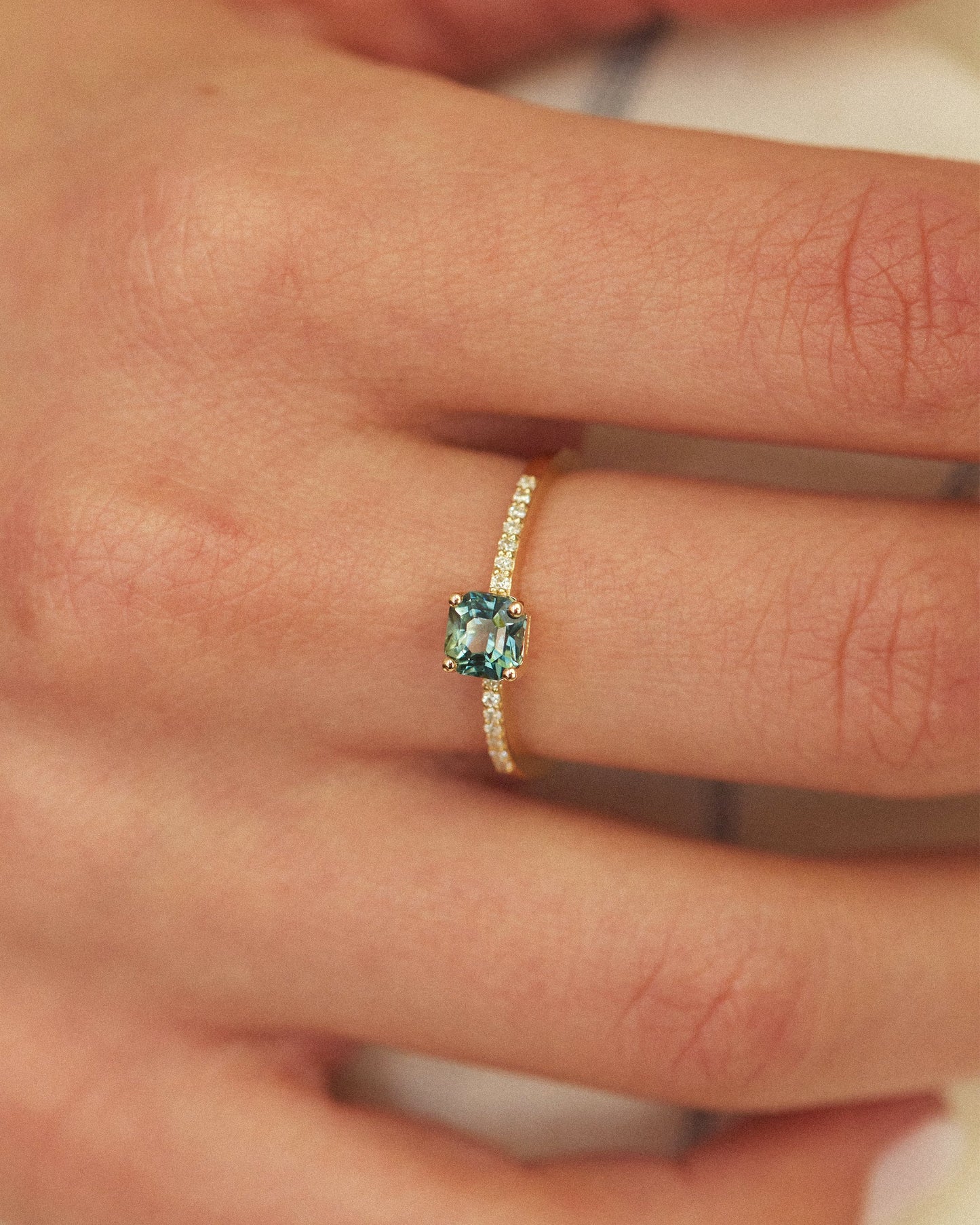 Teal Sapphire Solitaire Ring