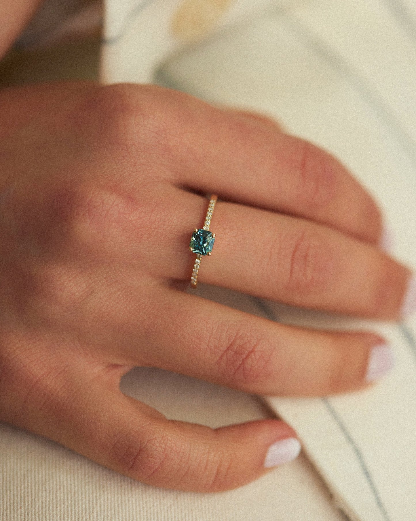 Teal Sapphire Solitaire Ring