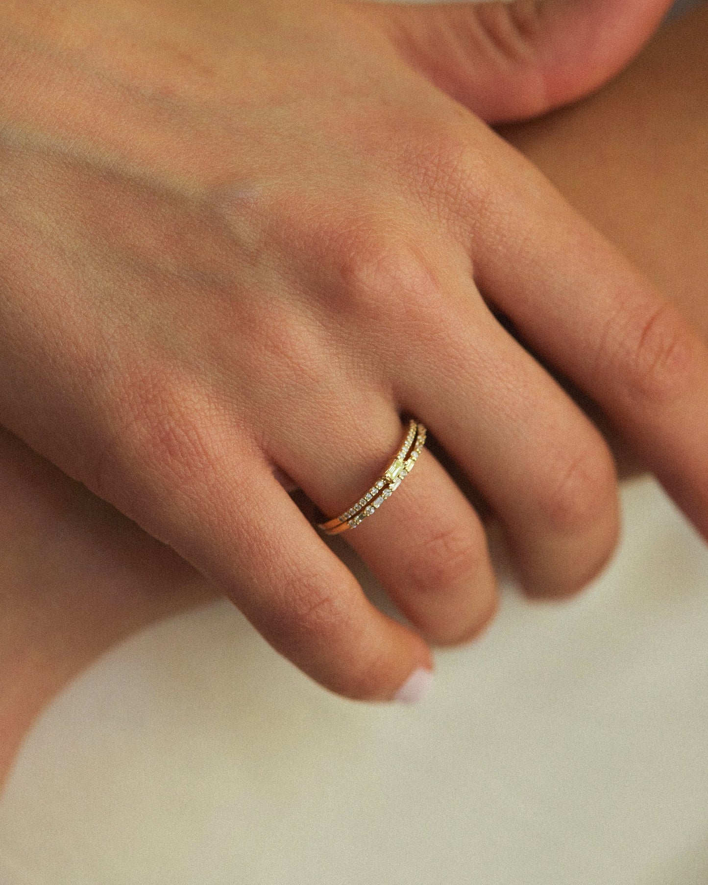 Tiny Baguette And Round Diamond Ring