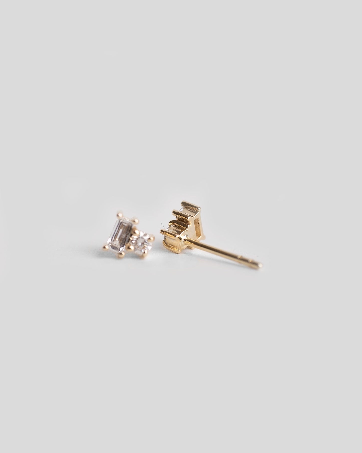 Baguette And Round Diamond Stud Earrings