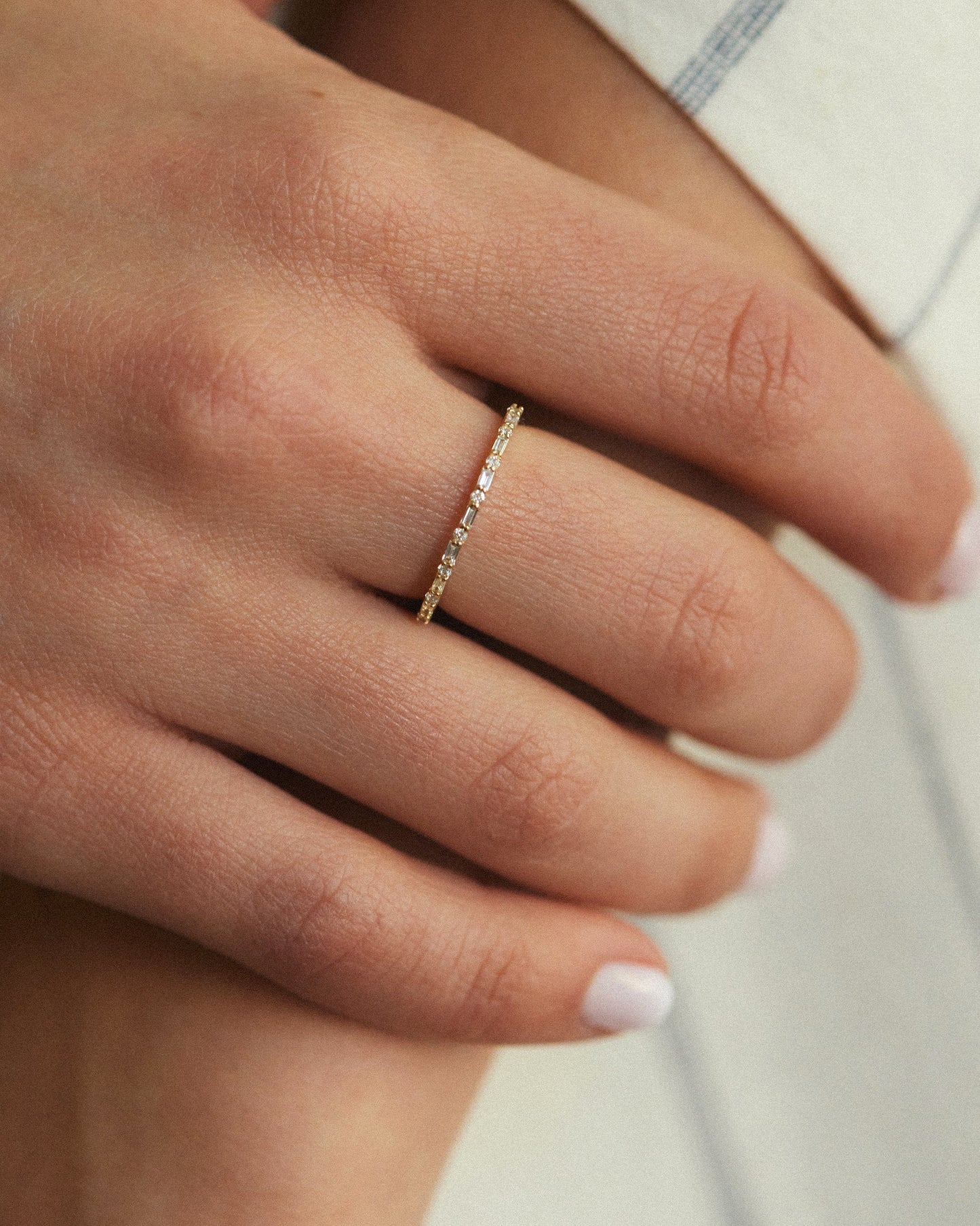 Tiny Baguette And Round Diamond Ring