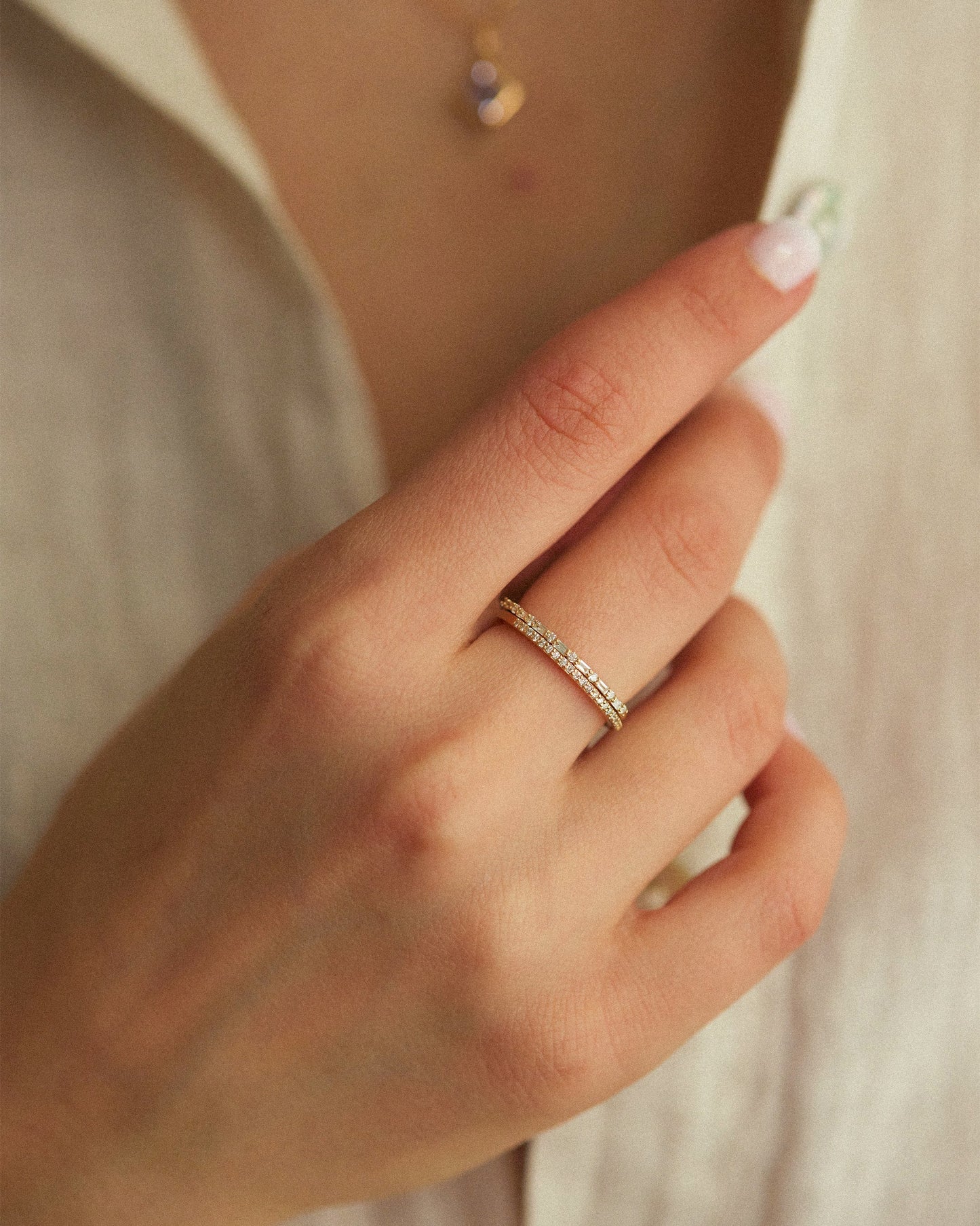 Tiny Baguette And Round Diamond Ring