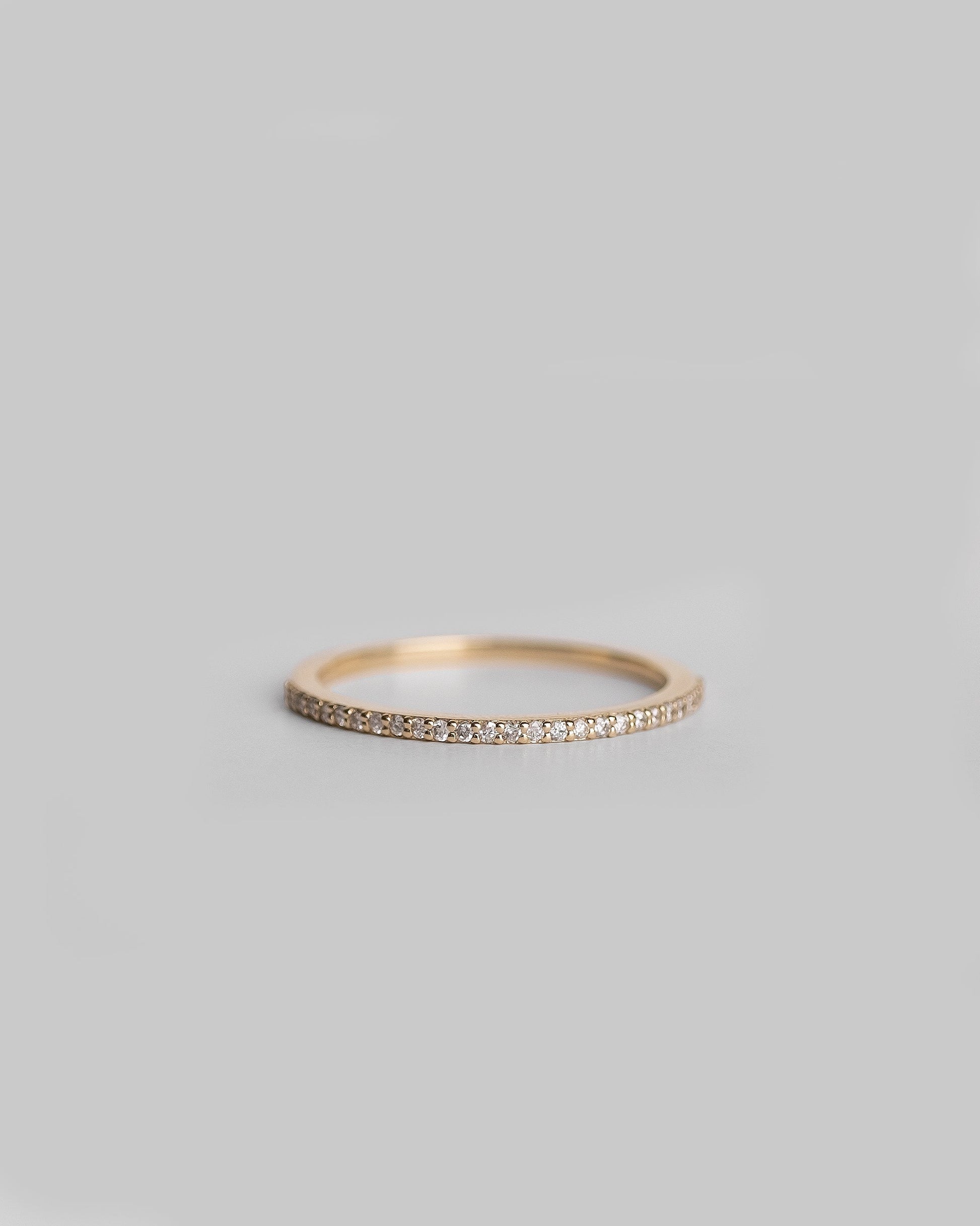 delicate gold ring with round diamonds pave, half eternity diamond band