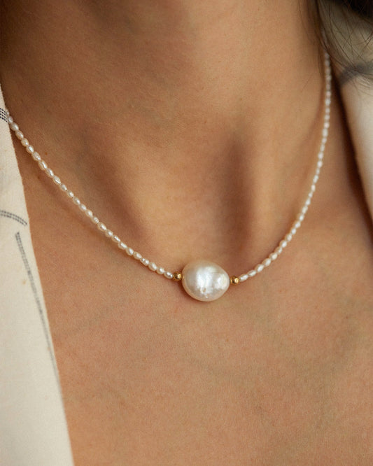 14K Solid Gold Pearl Necklace