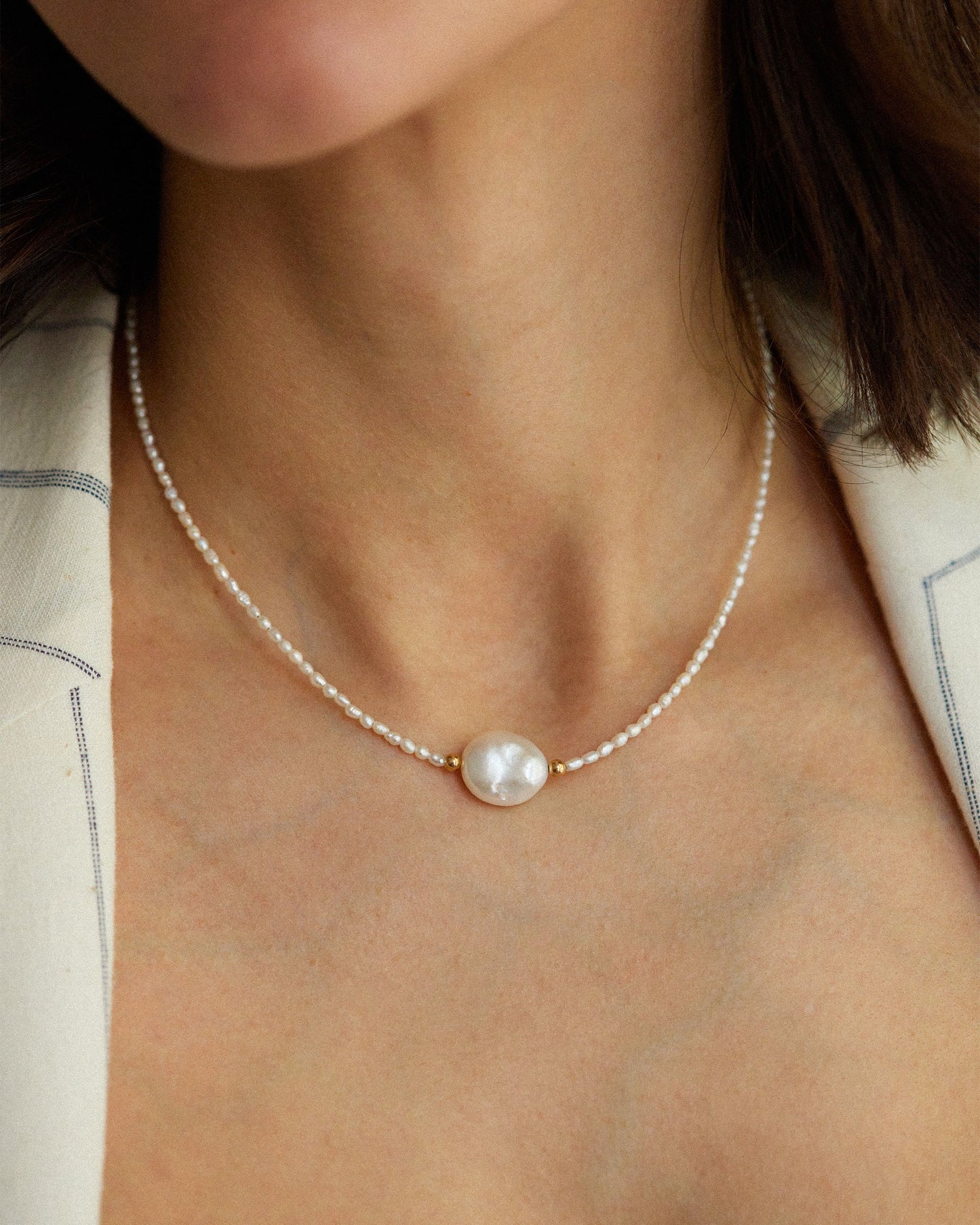 14K Solid Gold Pearl Necklace