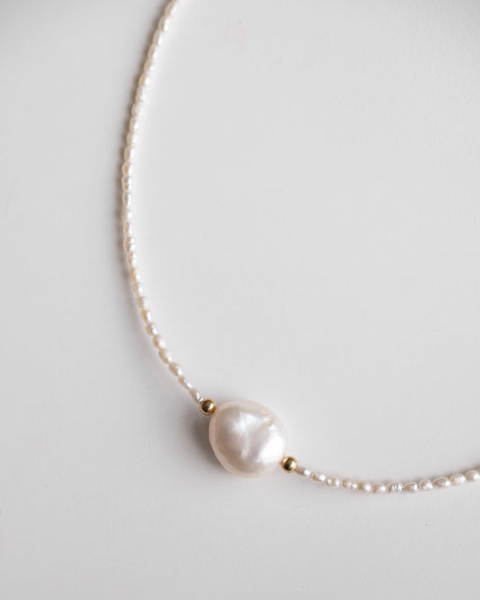 14K Solid Gold Pearl Necklace