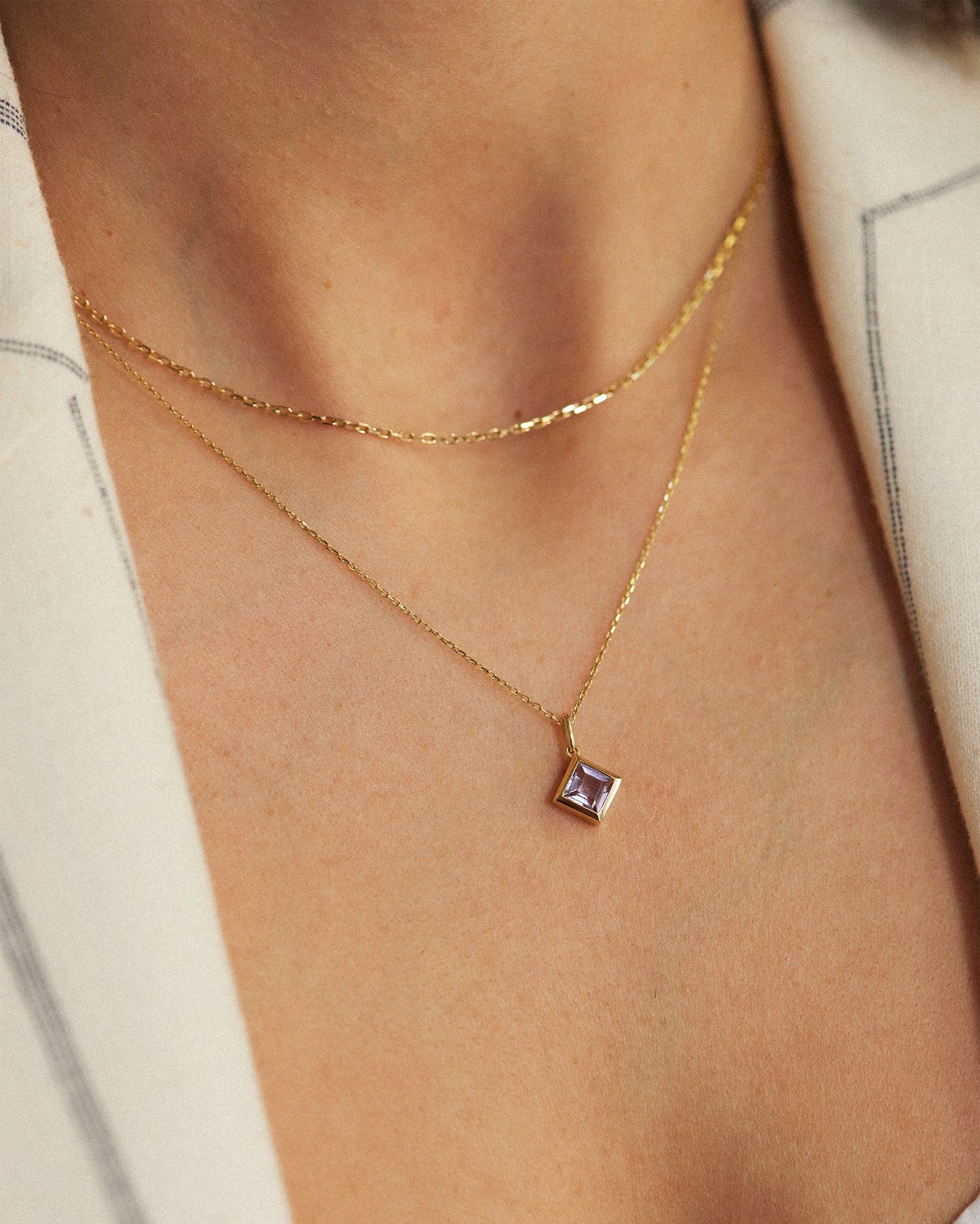 Square Amethyst Pendant Necklace