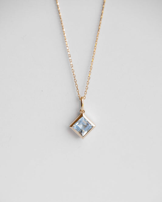 Square Aquamarine Pendant Necklace