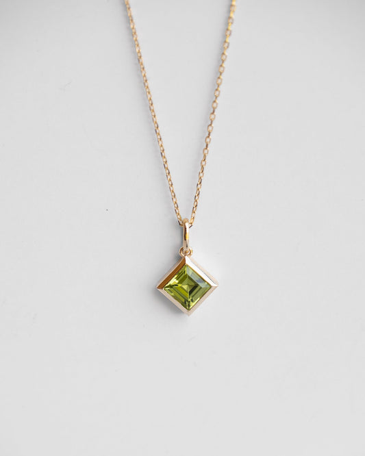 Square Green Peridot Pendant Necklace
