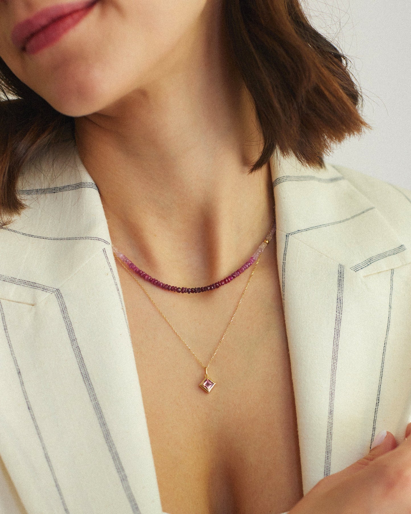 Square Pink Tourmaline Pendant Necklace