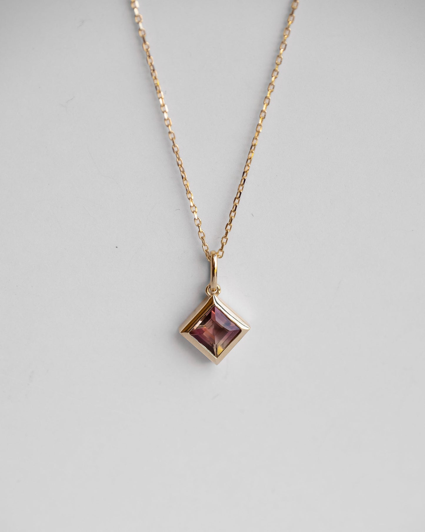 Square Pink Tourmaline Pendant Necklace