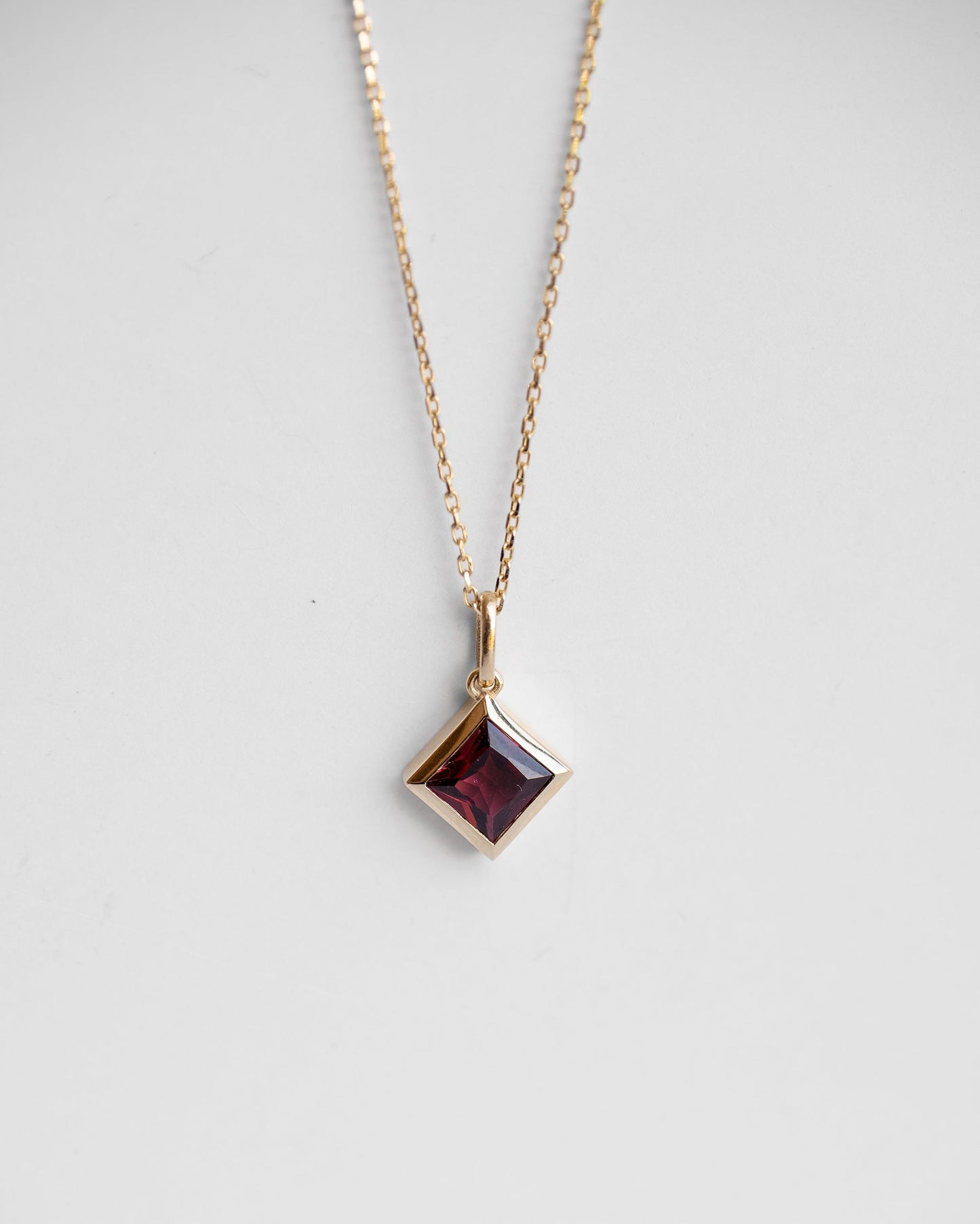 Square Garnet Pendant Necklace
