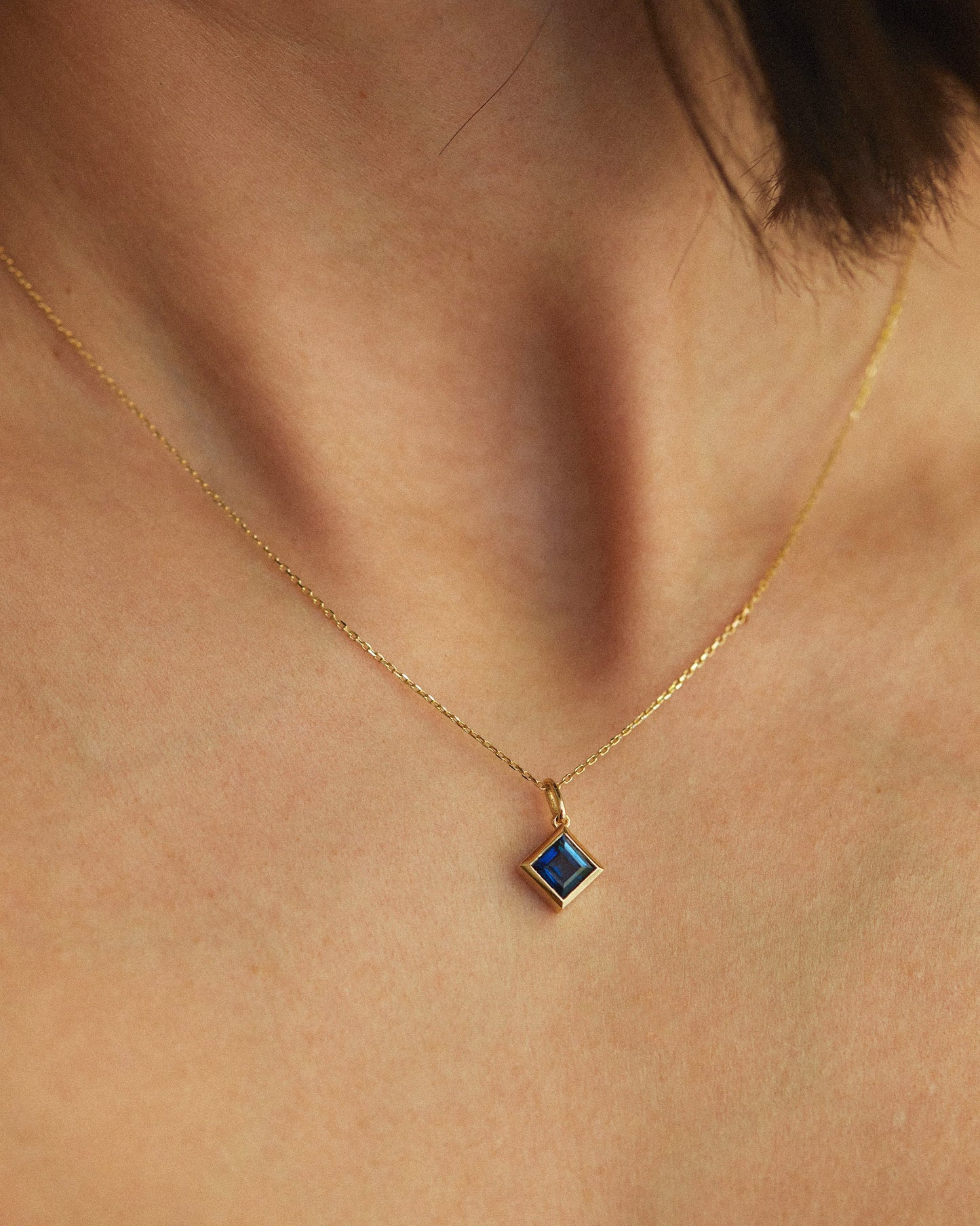 Square Sapphire Pendant Necklace