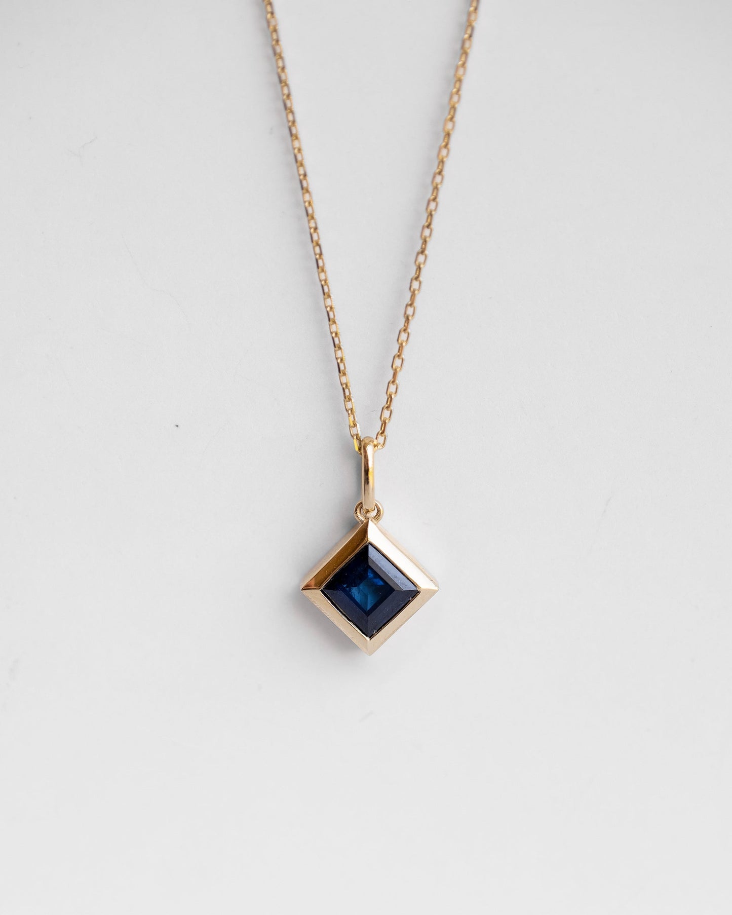 Square Sapphire Pendant Necklace