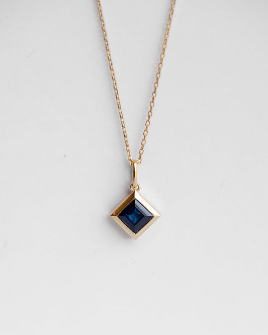 Square Sapphire Pendant Necklace