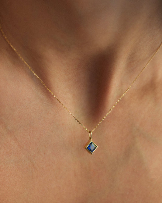 Square Sapphire Pendant Necklace