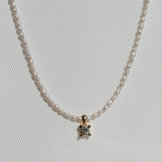 Pearl Necklace With 0.3ct Diamond Pendant