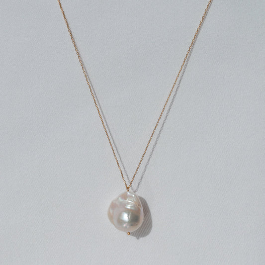 14K Solid Gold Baroque Pearl Necklace