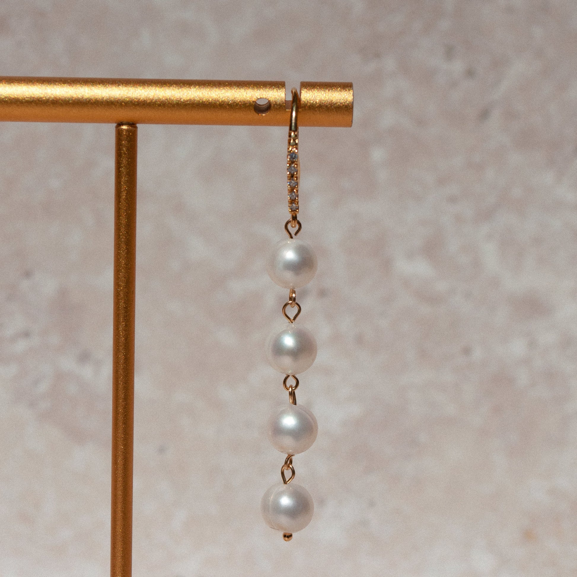 gold vermeil drop earrings with four round freshwater pearls 