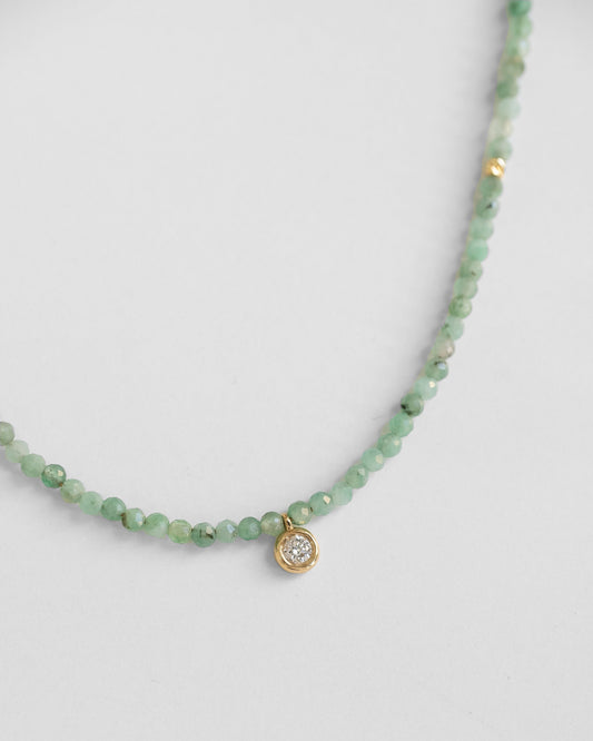 14K Solid Gold Emerald Necklace With Diamond
